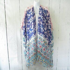 New Angie Kimono Wrap OS One Size S M L XL Blue Floral Boho Peasant Hippie